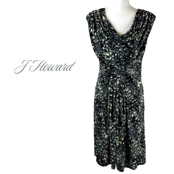J Howard Black Gray Drape Office To Date Night Feminine Dress NWOT Size 10 - Picture 2 of 12